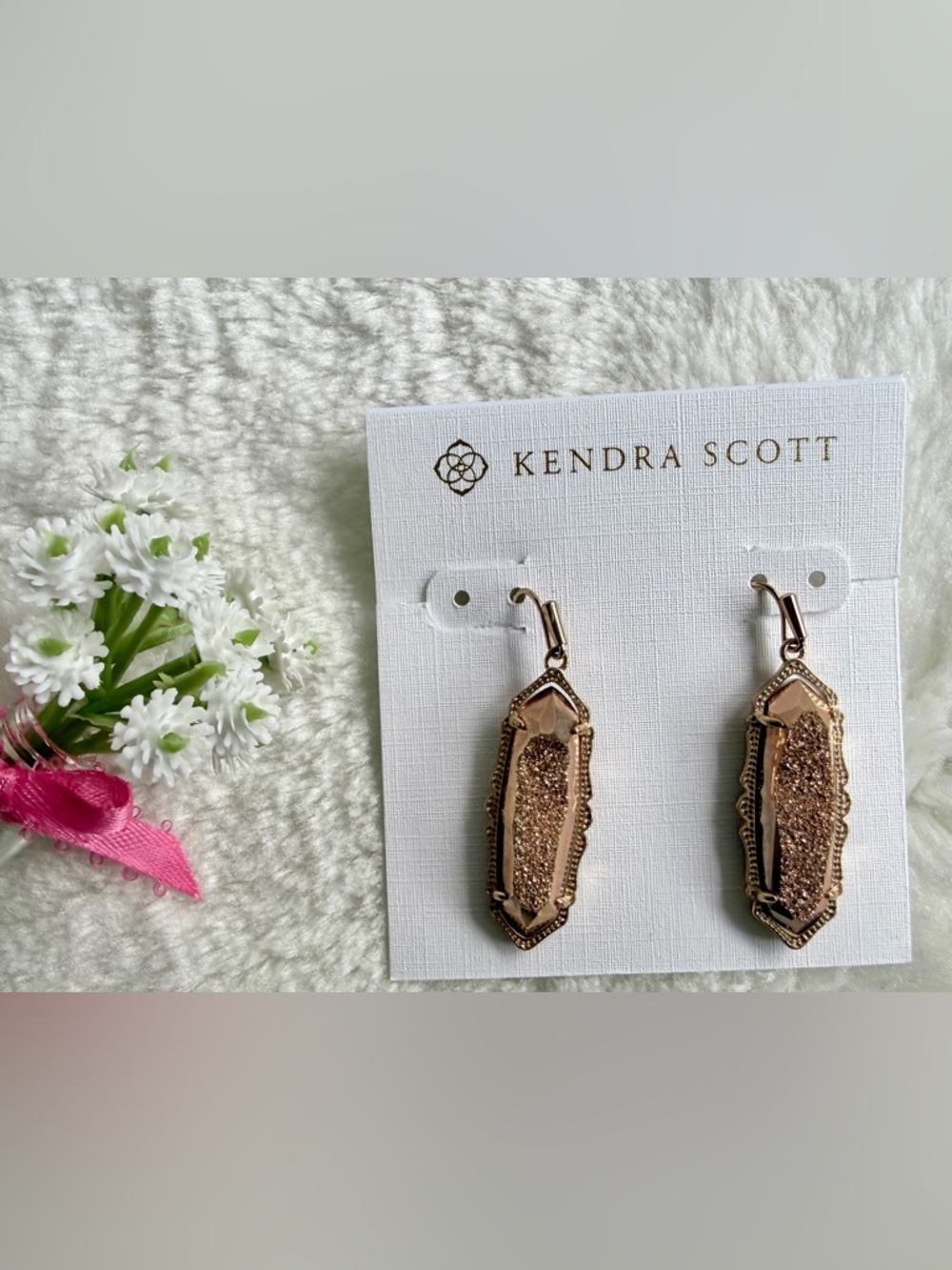 ✨Kendra Scott Luxe Ellen Rose Gold Tone Drusy Quartz Dangle Earrings
